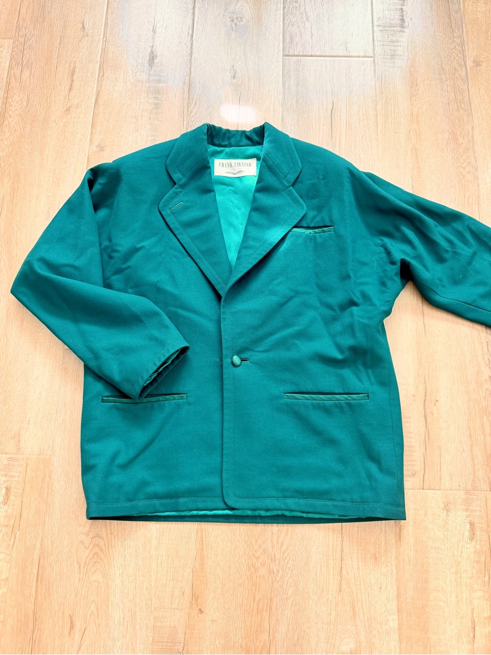 Vintage Frank Tignino Teal Green One-Covered-Button Blazer Jacket Size See Pics